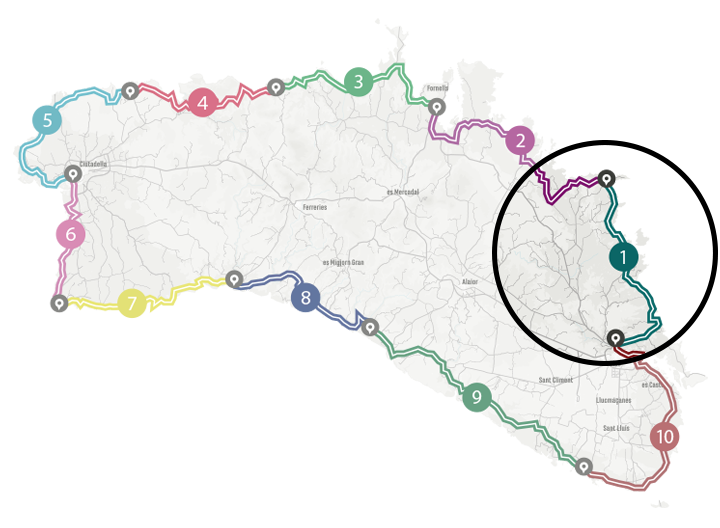 Mapa del programa Senderisme 10 etapes de Camí de Cavalls 360º. Tram 1.