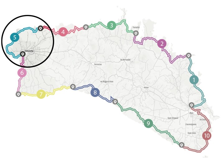 Mapa del programa Senderisme 10 etapes de Camí de Cavalls 360º. Etapa 5.