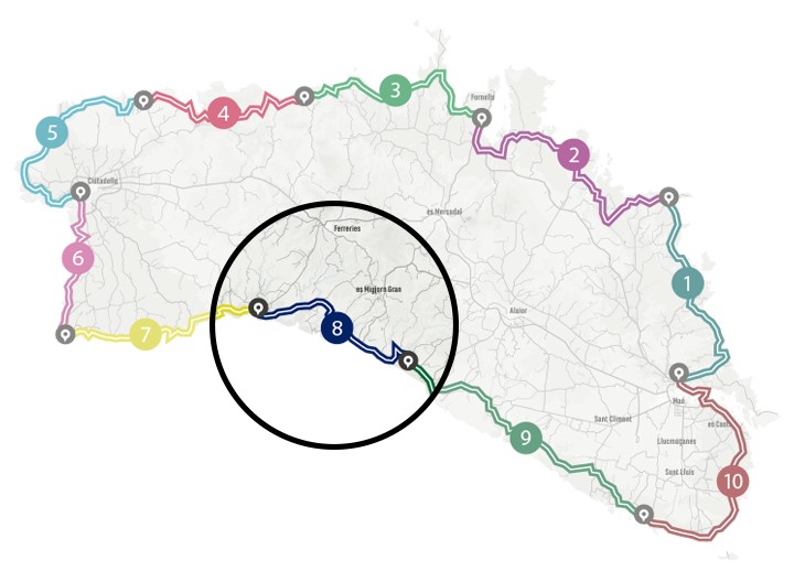 Mapa del programa Senderisme 10 etapes de Camí de Cavalls 360º. Etapa 8.