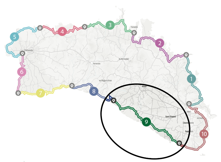 Mapa del programa Senderisme 10 etapes de Camí de Cavalls 360º. Etapa 9.